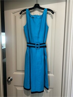 Talbots Turquoise Sleeveless Fit-and-Flare Dress with Belt